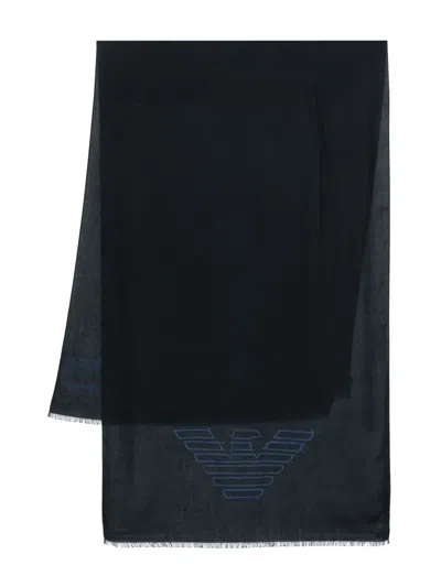 Emporio Armani Logo-print Scarf In Blue