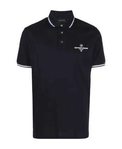 Emporio Armani Logo-print Short-sleeved Polo Shirt In Black