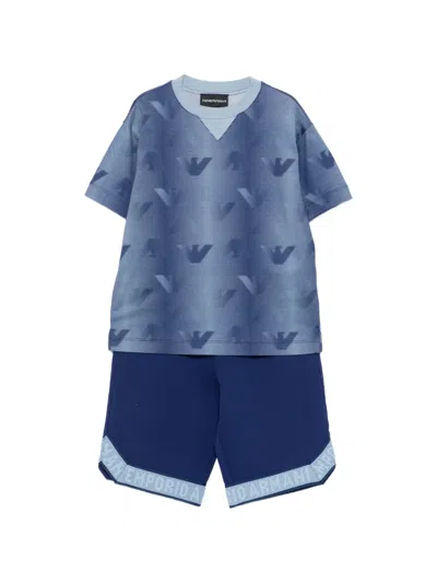 Emporio Armani Kids' Logo-print Shorts Set In Blue