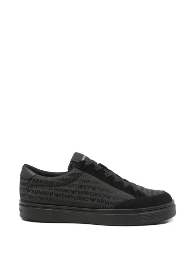 Emporio Armani Low Sneakers Flat Sole Round Toe In Black