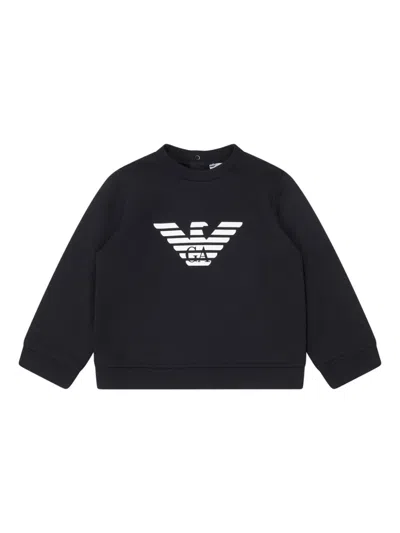 Emporio Armani Babies' Logo印花圆领卫衣 In Black