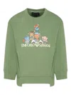 Emporio Armani Asv Organic Jersey Sweatshirt With Manga Bear Crew Print In Green