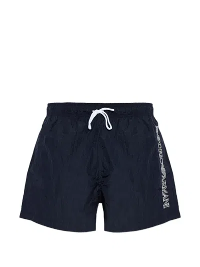 Emporio Armani Logo Print Swim Shorts In Blue