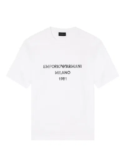 Emporio Armani Asv Lyocell T-shirt With Vintage-effect Logo Print In White