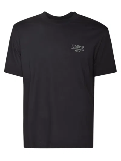 Emporio Armani Logo Print T-shirt In Eagle Navy