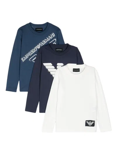 Emporio Armani Kids' Logo-print T-shirt (set Of Three) In 蓝色