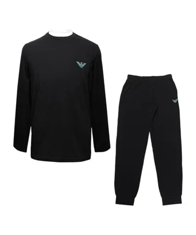 Emporio Armani Logo Print T-shirt Sweatpants Two-piece Set In Black