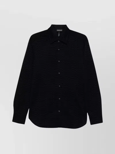 Emporio Armani Logo Print Textured Fabric Shirt In Blue