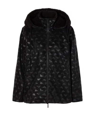 Emporio Armani Logo-print Tonal Hooded Jacket In Black