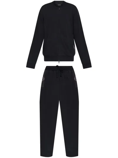 Emporio Armani Logo Print Trousers In 黑色