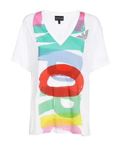 Emporio Armani Logo-print V-neck T-shirt In White