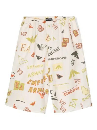 Emporio Armani Kids' Logo-print Wide-leg Trousers In Neutrals
