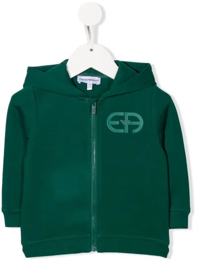 Emporio Armani Babies' Logo-print Zip-up Hoodie In Green