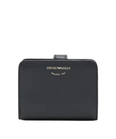 Emporio Armani Logo Printed Compact Wallet In Black