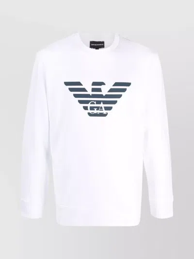 Emporio Armani Logo-printed Cotton Crew Neck Sweatshirt In White
