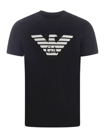 Emporio Armani Logo Printed Crewneck T-shirt In Blu