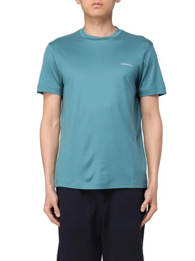 Emporio Armani Logo Printed Crewneck T-shirt  In Blue