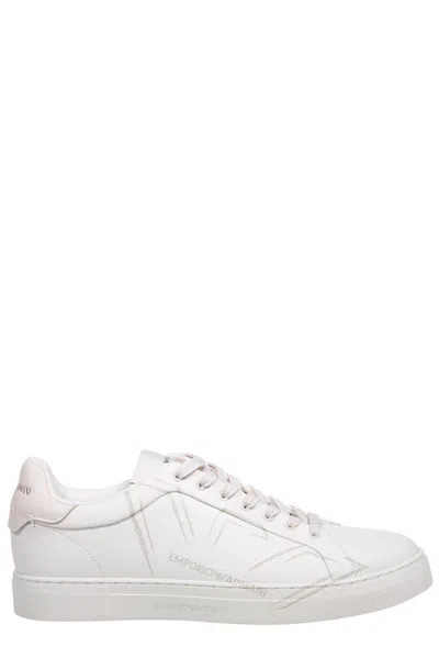 Emporio Armani Logo Printed Lace-up Sneakers In White