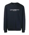 Emporio Armani Blue Crewneck Sweatshirt With Maxi Logo Lettering On The Front In Cotton Blend Stretch Man In Black