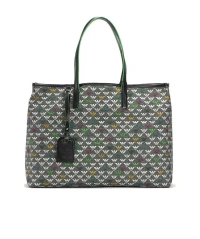 Emporio Armani Logo Printed Tote Handbag In Black