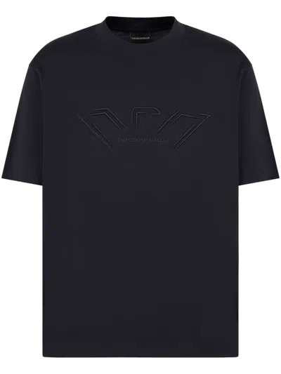 Emporio Armani Logo-raised Jersey T-shirt In Blue