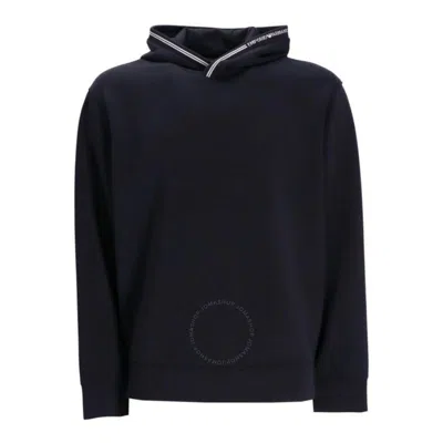Emporio Armani Logo Rib-knit Trim Hoodie In Blue