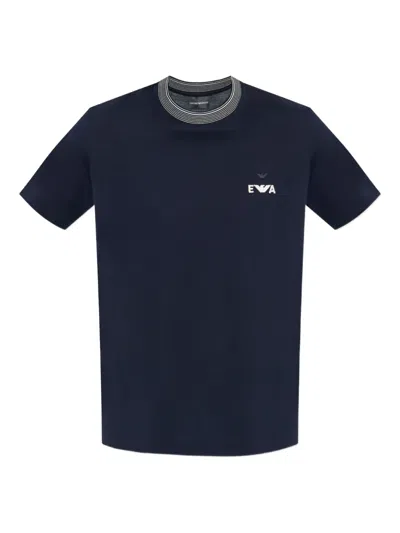 Emporio Armani Logo Ribbed-collar T-shirt In Blue