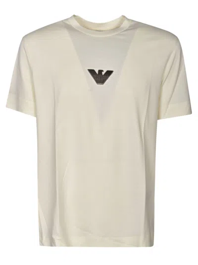 Emporio Armani Logo Round Neck T-shirt In Vaniglia