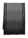 Emporio Armani Frayed Rectangular Logo Scarf In Black