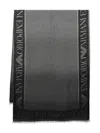 Emporio Armani Frayed Rectangular Logo Scarf In Black