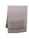 Emporio Armani Fringed Edges Rectangular Logo Scarf In Gray