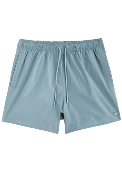 Emporio Armani Logo Shell Swim Shorts In Light Blue