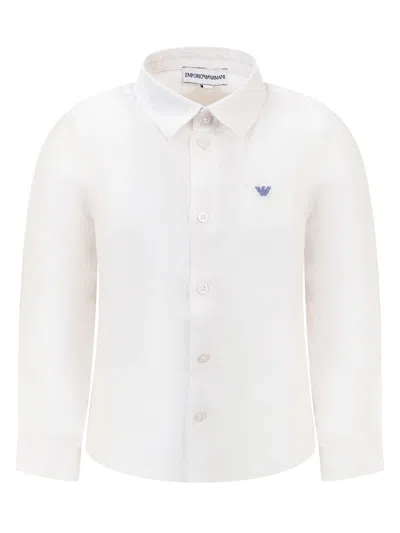 Emporio Armani Kids' Logo Shirt In Bianco Ottico