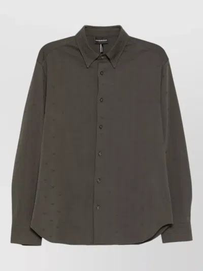 Emporio Armani Logo Shirt Button Down Collar Long Sleeves In Gray