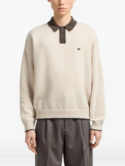 Emporio Armani Logo-sleeved Polo Shirt In Neutral