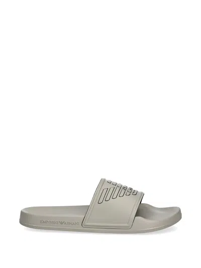 Emporio Armani Logo Slides In Gray
