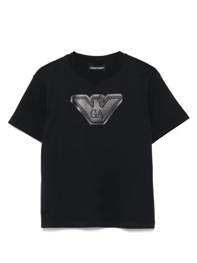 Emporio Armani Kids' Logo-stamp T-shirt In Blue