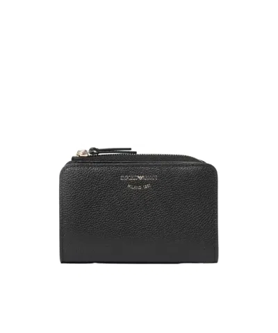 Emporio Armani Logo Stamp Zip-up Wallet In Black