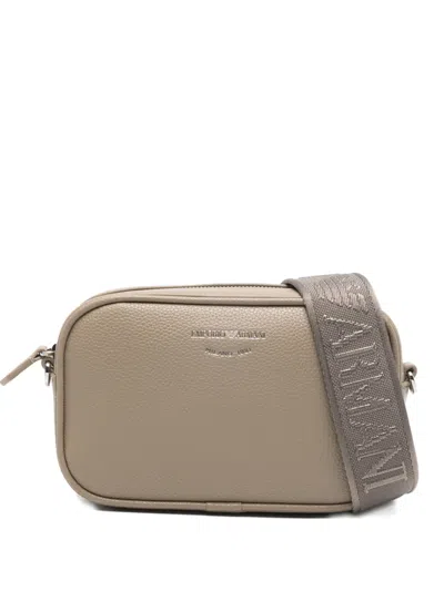 Emporio Armani Beige Logo Mini Crossbody Bag In Brown
