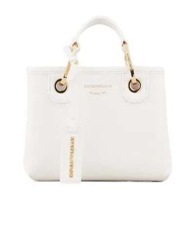 Emporio Armani Myea Small Shopper Bag In White In Satin