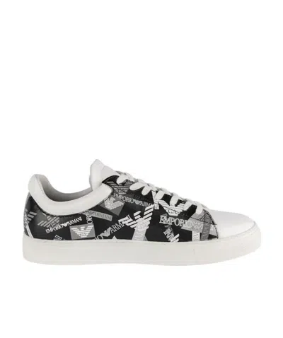 Emporio Armani Logo Strapped Casual Sneakers In White
