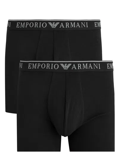 Emporio Armani Logo Stretch-cotton Boxer Briefs In Black