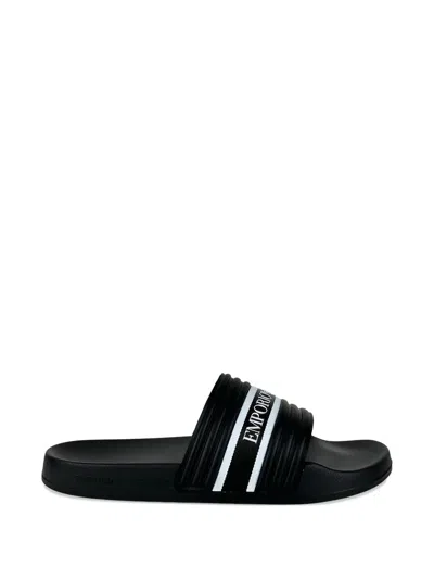 Emporio Armani Logo Stripe Slides In Multi
