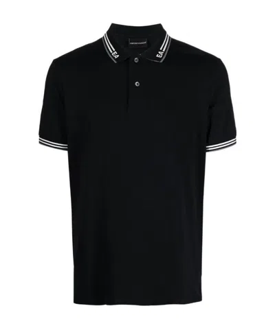 Emporio Armani Logo-print Cotton Polo Shirt In Black