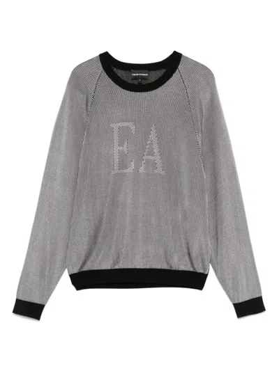 Emporio Armani Logo Striped Sweater In Gray