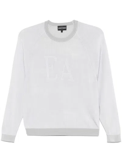 Emporio Armani Logo Striped Sweater In Gray
