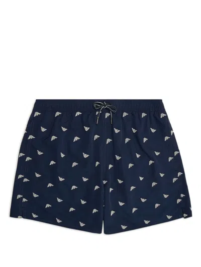 Emporio Armani Logo-embroidered Swim Shorts In Blue