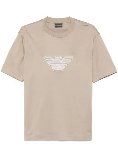Emporio Armani Crew Neck Logo T-shirt Straight Hem In Gray