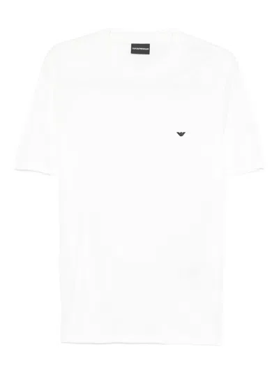 Emporio Armani Logo-embroidered Lyocell And Cotton-blend T-shirt In White