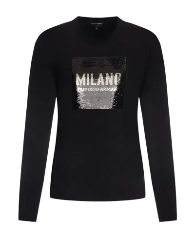 Emporio Armani Logo T-shirt With Long Sleeves And Round Neck In Black